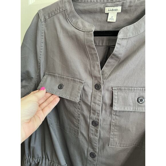 L.L. BEAN Gray Cotton Utility Drawstring Shirt Dress - Picture 6 of 14